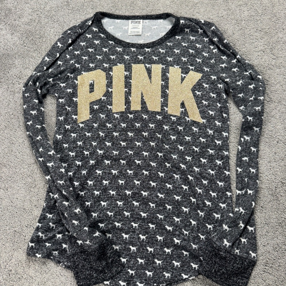 PINK Victoria's Secret Women's Small Long Sleeve Sleepwear Top Pink Dog